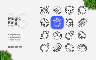 16 Magic Ring Outline Icon Set