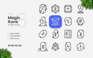 16 Magic Rune Outline Icon Set
