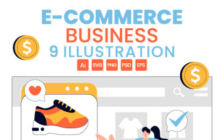 9 E-commerce Transactions Business Illustration