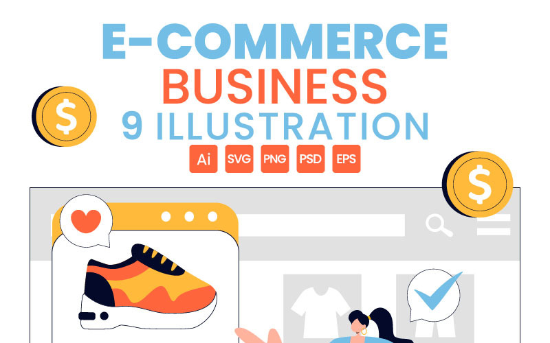9 E-commerce Transactions Business Illustration