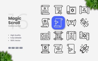 16 Magic Scroll Outline Icon Set