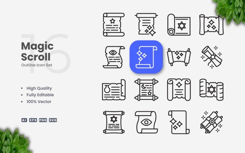 16 Magic Scroll Outline Icon Set