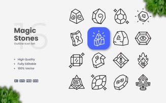 16 Magic Stones Outline Icon Set