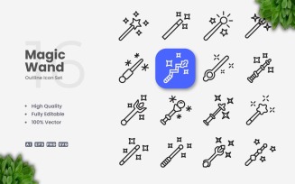 16 Magic wand Outline Icon Set
