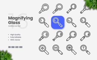 16 Magnifying Glass Outline Icon Set