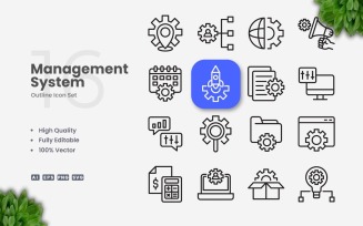 16 Management System Outline Icon Set