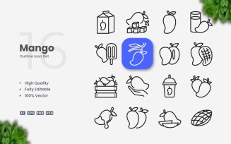 16 Mango Outline Icon Set