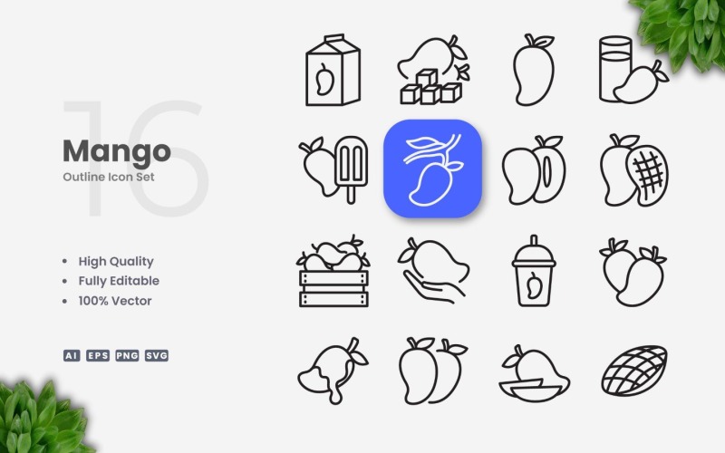 16 Mango Outline Icon Set