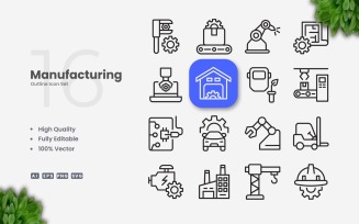 16 Manufacturing Outline Icon Set