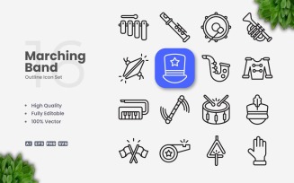 16 Marching Band Outline Icon Set