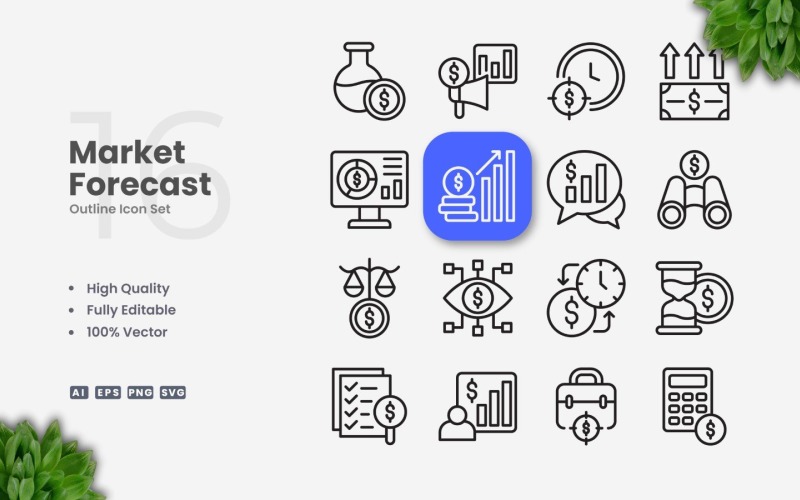 16 Market Forecast Outline Icon Set