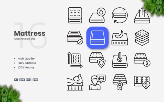 16 Mattress Outline Icon Set