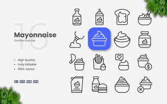 16 Mayonnaise Outline Icon Set