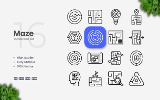 16 Maze Outline Icon Collection