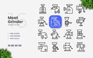 16 Meat Grinder Outline Icon Set