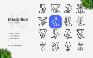 16 Medallion Outline Icon Set