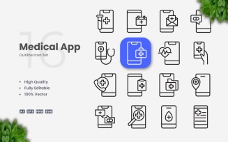 16 Medical app Outline Icon Set