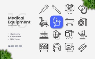 16 Medical Equipment Outline Icon Set