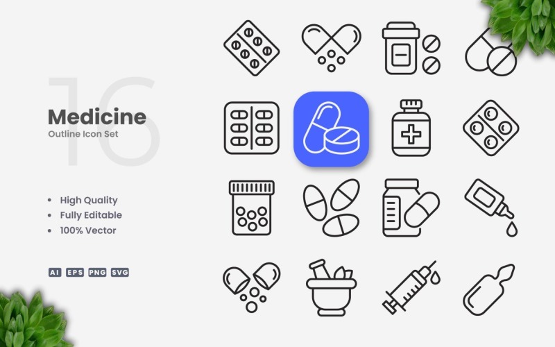 16 Medicine Outline Icon Set