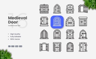 16 Medieval Door Outline Icon Set