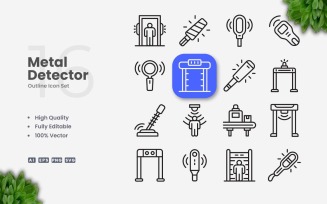 16 Metal Detector Outline Icon Set