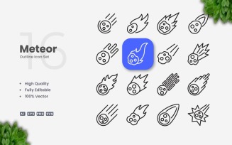 16 Meteor Outline Icon Set