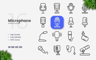 16 Microphone Outline Icon Set