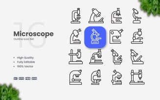 16 Microscope Outline Icon Set