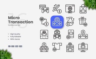 16 Microtransaction Outline Icon Set