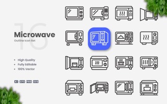 16 Microwave Outline Icon Set