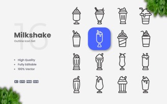 16 Milkshake Outline Icon Set