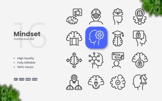 16 Mindset Outline Icon Set