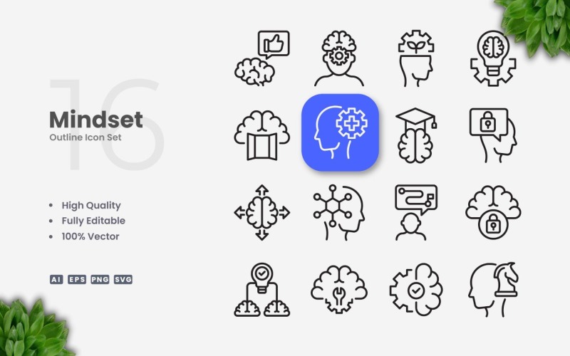 16 Mindset Outline Icon Set