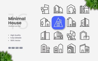 16 Minimal House Outline Icon Set