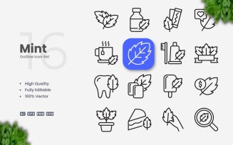 16 Mint Outline Icon Collection
