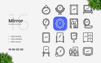 16 Mirror Outline Icon Set