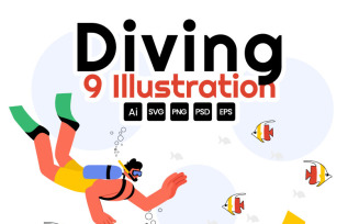 9 Underwater Diving Sport Illustration