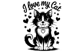 A vintage black and white illustration of a cat sitting