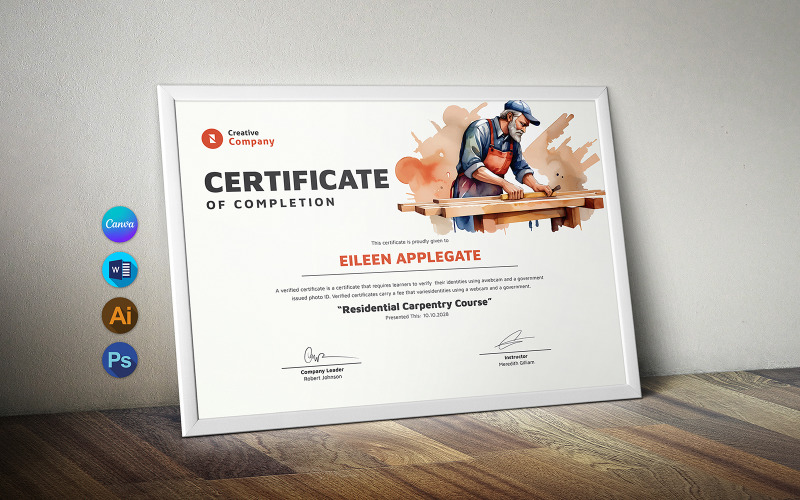 Canva Carpenter Training Certificate Certificate Template