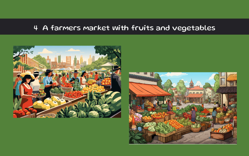 A farmers market with fruits and vegetables Illustration