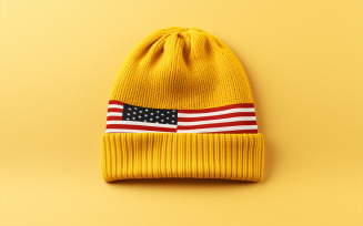 Yellow american beanie, Usa flag beanie, blank american beanie mockup
