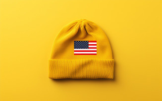 Yellow american crochet beanie, Usa crochet beanie, blank american beanie mockup