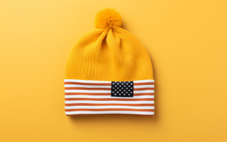 Yellow crochet beanie, Usa crochet beanie, blank american beanie mockup