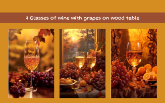 Glasses of wine with grapes on wood table