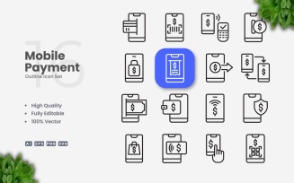 16 Mobile Payment Outline Icon Set