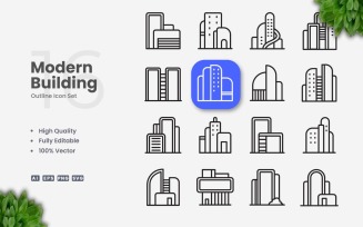 16 Modern Building Outline Icon Set