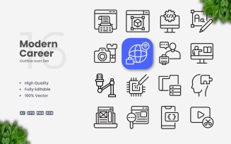16 Modern Career Outline Icon Set