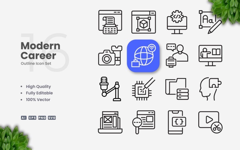 16 Modern Career Outline Icon Set