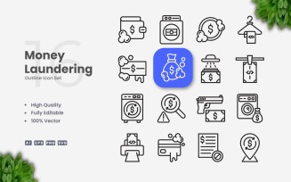 16 Money Laundering Outline Icon Set