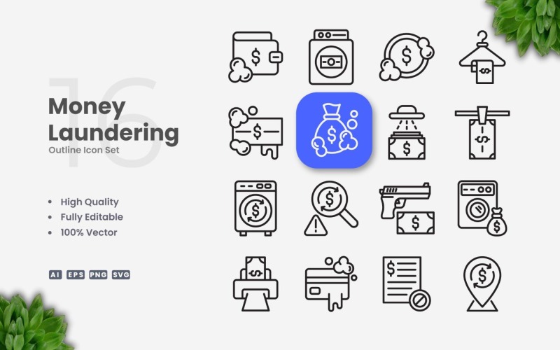 16 Money Laundering Outline Icon Set